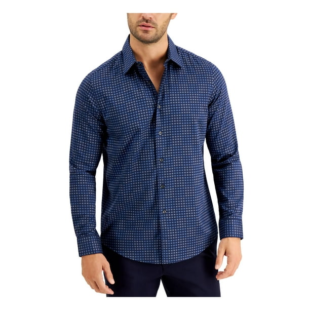 Tasso Elba Mens Shirt Navy Blue Size Small S Tile-Print Button Up $59 178